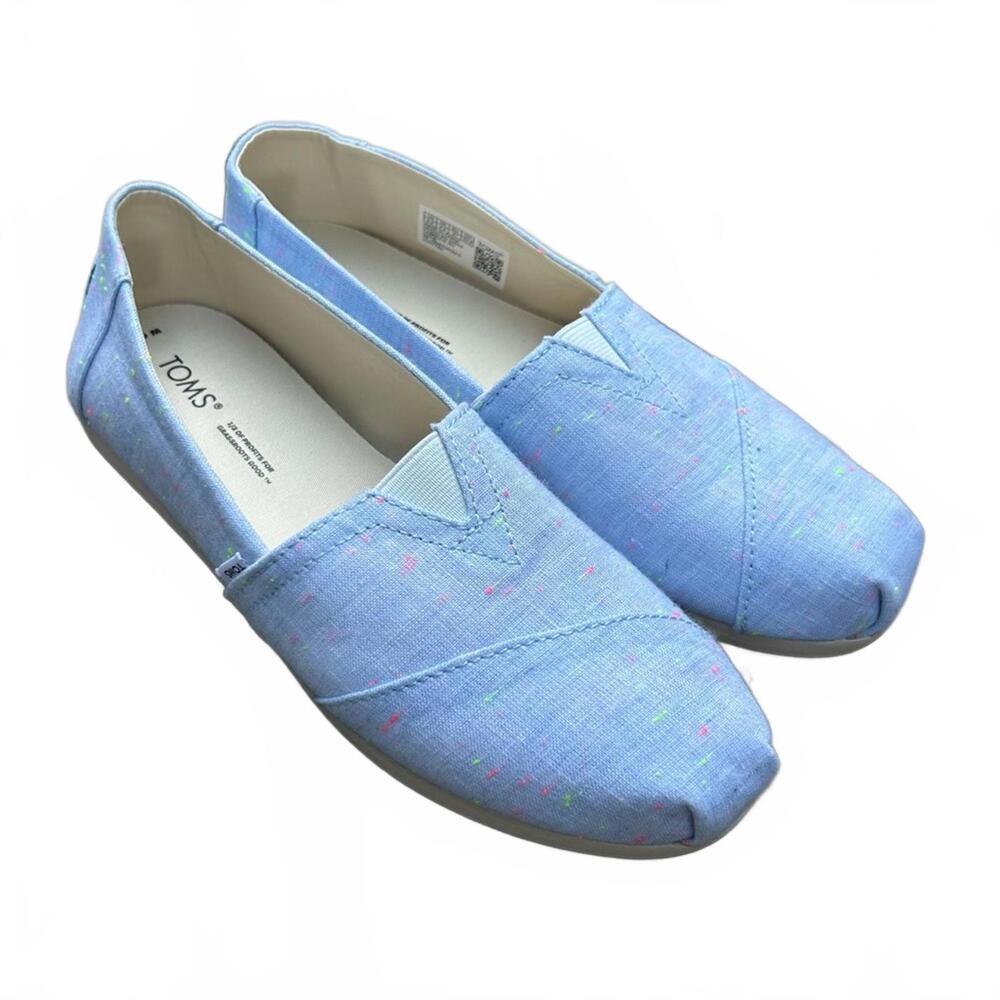 TOMS Women's Alpargata Soft Blue Linen Neon Fleck Crepe Slip- Ons | Size 6.5